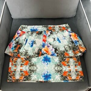 Zara Floral A-Line Skirt - Blue, Orange, Green